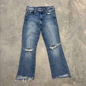 MOTHER Insider Crop Fray Distressed Denim Jean ‘Reckless on a Shiny White Vespa’
